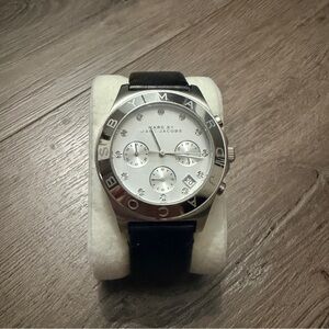 Marc by Marc Jacobs Blade Chronograph Silver Bezel Black Leather Strap Watch